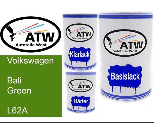 Volkswagen, Bali Green, L62A: 500ml Lackdose + 500ml Klarlack + 250ml Härter - Set, von ATW Autoteile West.